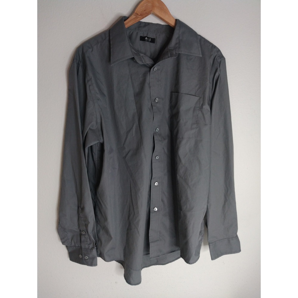 Mens A2Z New York Dress Shirt Gray Long Sleeves 100% Cotton XL Sleeves 36-37